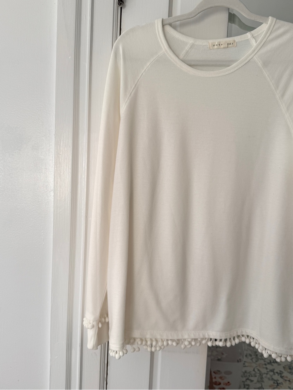 Retrology  White Pom-Trim Crewneck Sweatshirt
